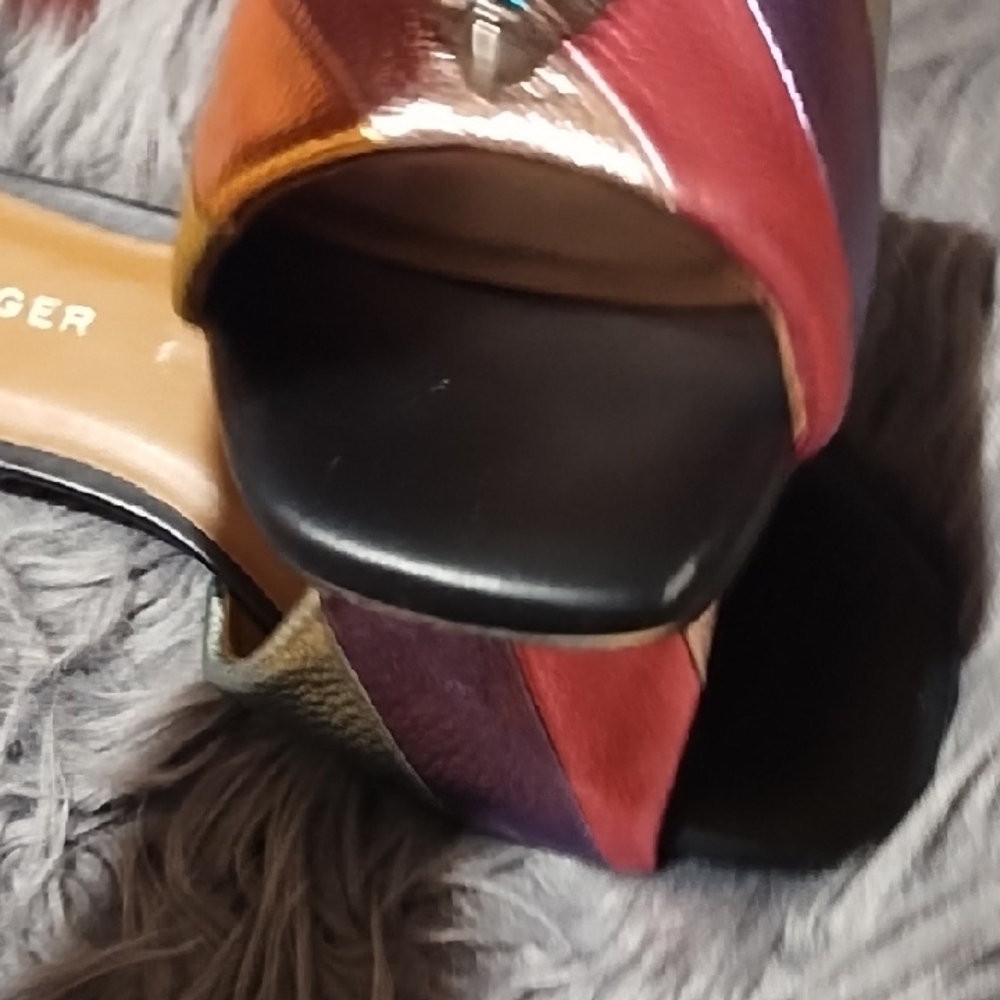 Kurt Geiger Multicolor Metallic Leather Slide Mules with Jewel Accent - Picture 9 of 9